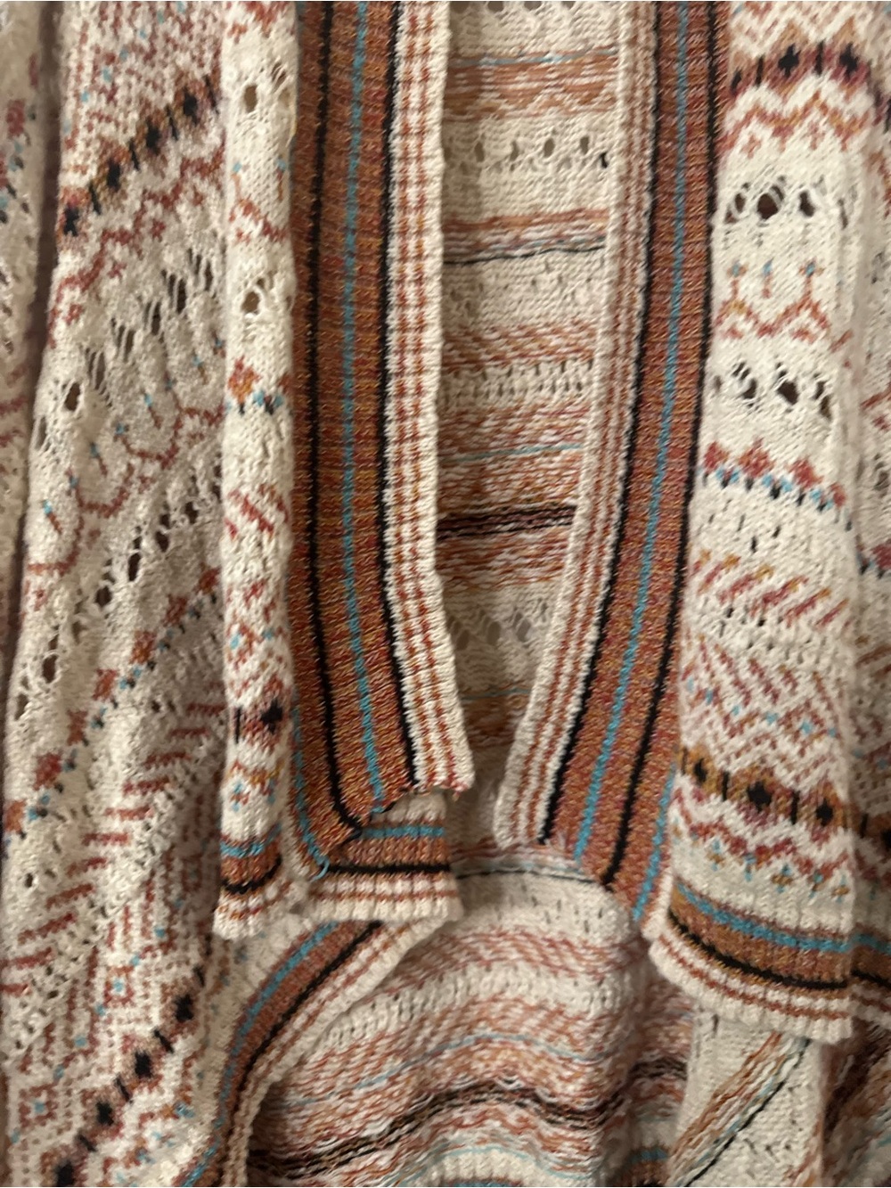 lovestitch Cream Knit Fringe Vest with Brown and Rust Stripes - Picture 2 of 4